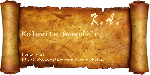 Kolovits Avenár névjegykártya